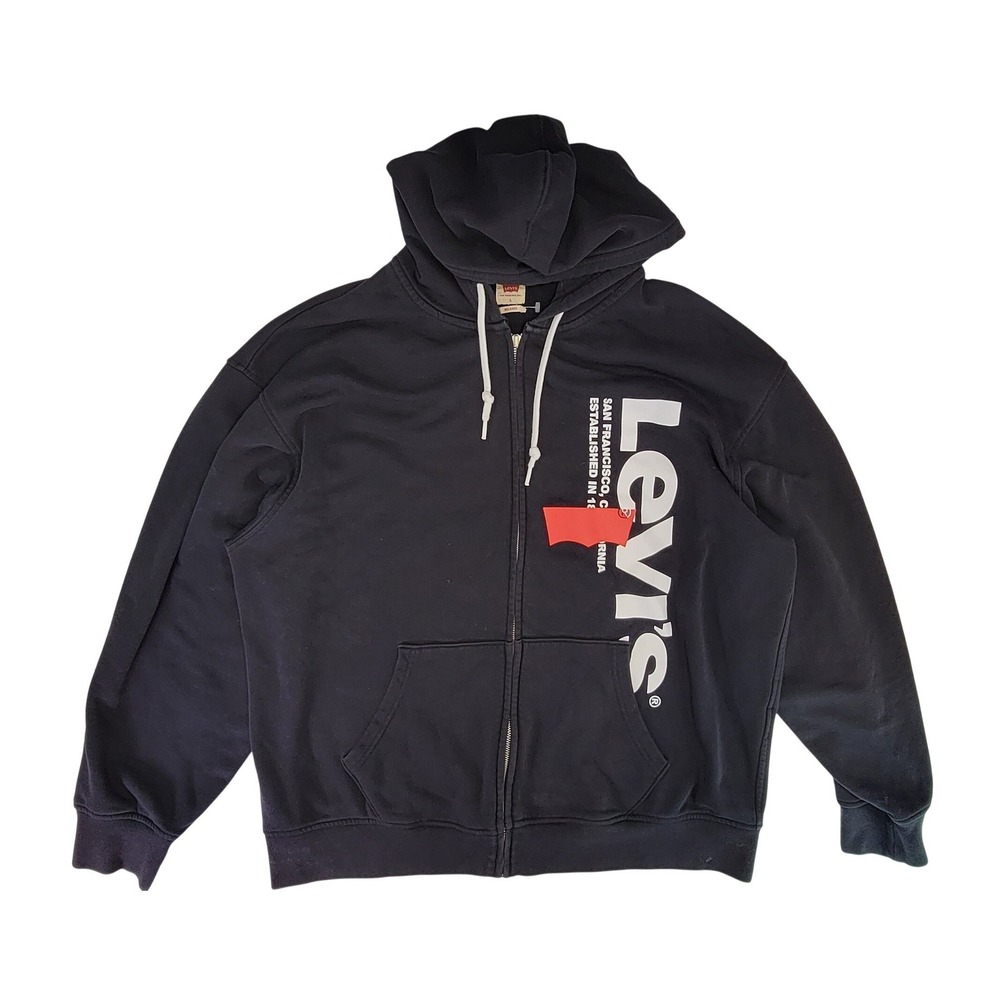 Levi's Full Zip Hoodie San Francisco Established Logo Graphic Navy Blue Mens L